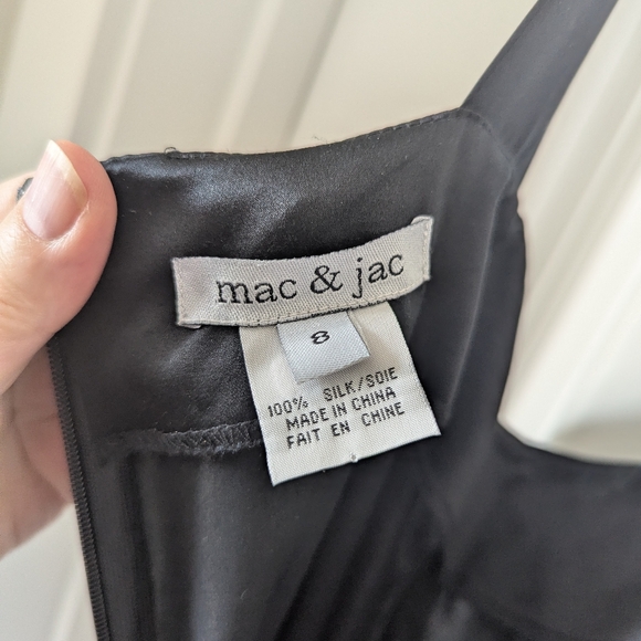 Black Silk Charmeuse Sleeveless Ruffle Hem Dress, Midi Length Size 8 - Picture 5 of 9